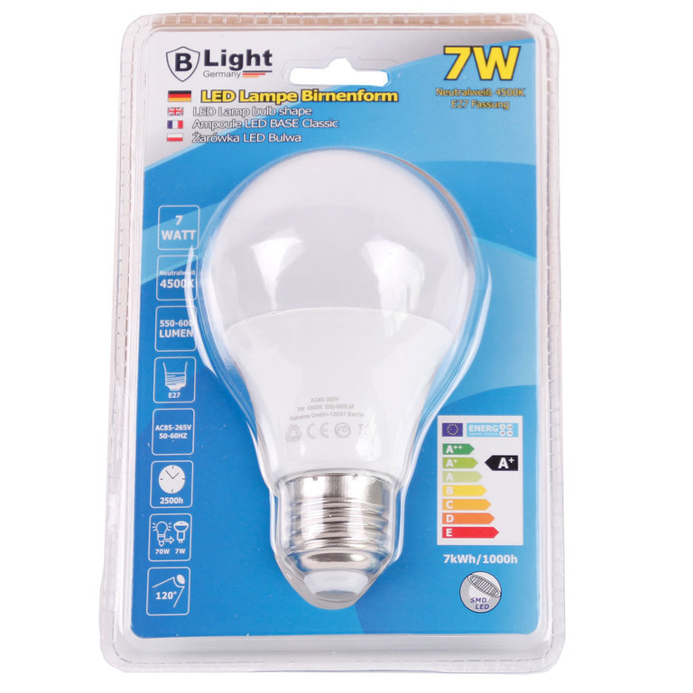 B-Light LED Lampe E-27 Neutralweiß 4.500K - 7 Watt