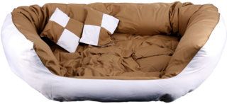 Hundebett - Hundekissen - Hundesofa abwischbar mit Wendekissen Brown / White  Grösse L