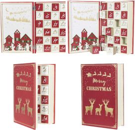 Adventskalender im Buchdesign zum Befüllen aus Holz zusammenklappbar Dekorationsartikel Höhe ca. 30cm Rot