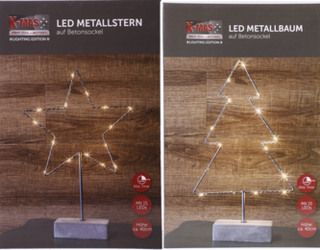 X-MAS Art Collection LED Stern oder Tannenbaum im Edel-Design 40 cm 15 LEDs auf Betonfuß