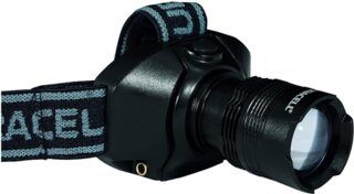 Duracell Taschenlampe, Explorer Headlamp PRO Serie Stirnlampe mit Band, helle 120 Lumen, Schwarze Kunststoffbeschichtung