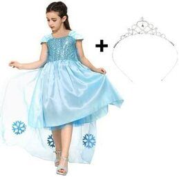 Katara 1842 - Blaues Cinderella/Elsa Kostüm Set, Kleid Diadem 128/134