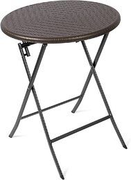 Vanage Beistelltisch in braun - runder Gartentisch in Rattanoptik - Kunststofftisch für Garten, Terrasse und Balkon geeignet - B