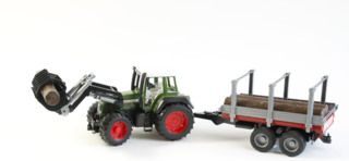 Bruder 01163 - Traktor Favorit 926 Vario mit Frontlader, Holzanhänger und Zubehör