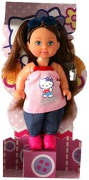 Simba Evi Love Hello Kitty Puppe Brünett mit rosa Top