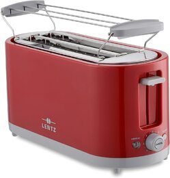 LENTZ 4-Scheiben Toaster 1400 Watt COOL TOUCH Langschlitztoaster mit Brötchenaufsatz Krümelschublade Abbrechen-, Auftau-, Aufwär