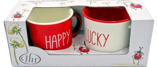 Happy go Lucky 2er Set Porzellan Becher Tassen Ihr Schmuckkarton