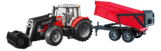 Bruder 01138 - Traktor Massey Ferguson 7480 mit Frontlader und Wannenkipper