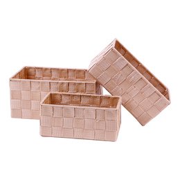 Aufbewahrungs-Boxen 3er Set Beige geflochten 23 bis 19 cm