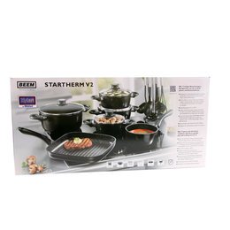 BEEM 1.118.547 Startherm Deluxe Induktion, 17-teilig Aluminiumguss Kochgeschirr mit 26 x 26 cm Grillpfanne und Küchenhelferset K