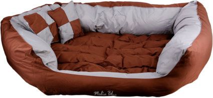 Hundebett - Hundekissen - Hundesofa abwischbar mit Wendekissen Dark Brown / Gray  Grösse XL