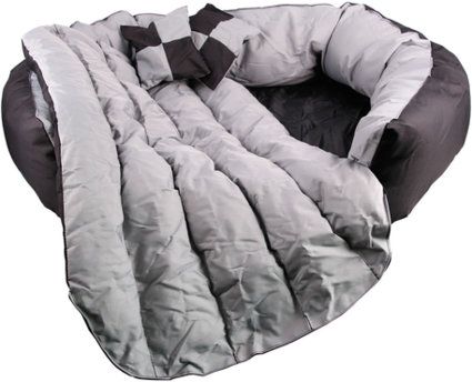 Hundebett - Hundekissen - Hundesofa abwischbar mit Wendekissen Black / Gray  Grösse XL