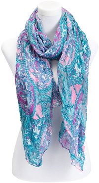 Damen Schal mit Ornamentikdruck mit blau und rosa