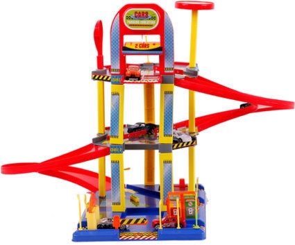 Super Garage. Zweistöckiges Playset, mit Aufzug. Tanksäule und Waschstrasse, incl. 6 Fahrzeuge 70cm