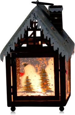 Weihnachts-Laterne mit Spitzdach  / Windlicht in braun mit Metalldach 2