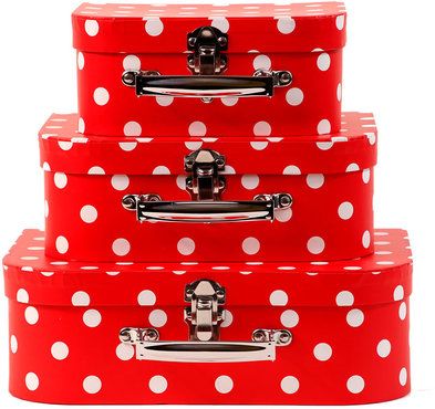 GESCHENKBOX KOFFER SET /"STREIFEN /& PUNKTE/" Schwarz Rot Weiß