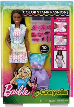 Mattel FRP06 - Barbie - Crayola Design, Farbstempel-Moden Puppe