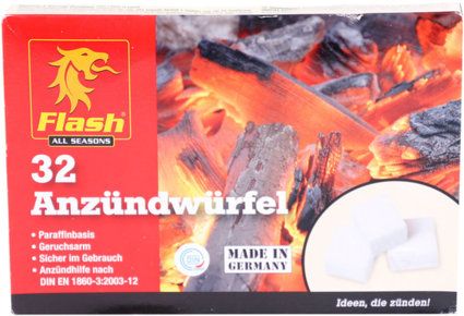 Flash Anzündwürfel weiß 96 Würfel Anzünder Kaminanzünder Ofen Grillanzünder mit Duftnote Lavendel