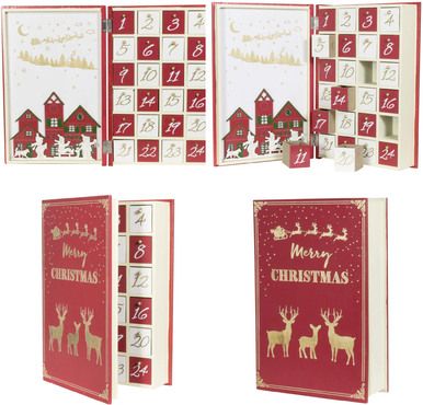 Adventskalender im Buchdesign zum Befüllen aus Holz zusammenklappbar Dekorationsartikel Höhe ca. 30cm Rot
