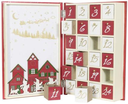 Adventskalender im Buchdesign zum Befüllen aus Holz zusammenklappbar Dekorationsartikel Höhe ca. 30cm Rot