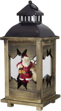 Christmas Paradise Weihnachtliche Holzlaterne Mit Santa Und Rentier LED Höhe 38cm Braun
