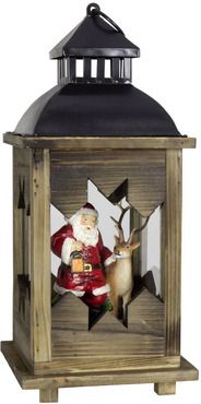 Christmas Paradise Weihnachtliche Holzlaterne Mit Santa Und Rentier LED Höhe 38cm Braun