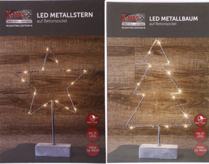 X-MAS Art Collection LED Stern oder Tannenbaum im Edel-Design 40 cm 15 LEDs auf Betonfuß