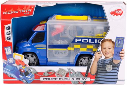 Dickie Toys 203716005 - Police Squad Push and Play, Polizeiauto mit Zubehör, 33cm