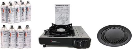 Maxsun Premium Edelstahl Gaskocher + 4 x Gas x 1 x Grillplatte