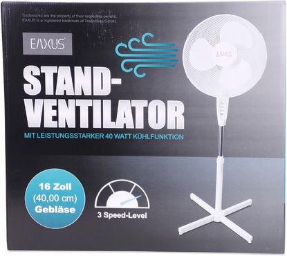 Eaxus® Silent Standventilator 40W - Leiser Ventilator mit 3 Geschwindigkeitsstufen, Höhenverstellbar bis 1,25 Meter, Weiß