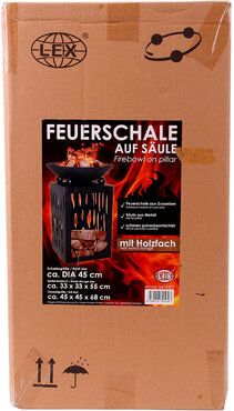 Feuerschale auf Säule mit Holzfach ca. 45 x 45 x 68 cm