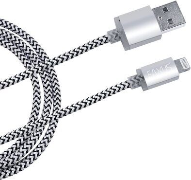 Eaxus ️ iPhone Daten-/Ladekabel Lightning auf USB-A, geflochten, 3 Meter, Silber.