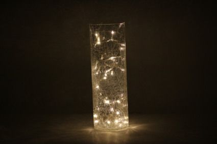 Glasvase aus Crackle Glas ∅10cm mit 40 LEDs