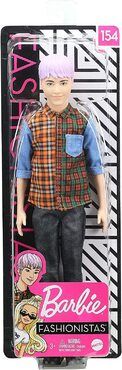 Barbie GHW70 - Barbie Fashionistas Ken Puppe 154 (lilahaarig) mit Karohemd