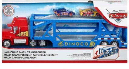 Mattel GKR37 - Disney Cars - Auto Transporter - Dinoco Mack Truck inkl. 2 Fahrzeugen