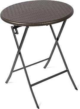 Vanage Beistelltisch in braun - runder Gartentisch in Rattanoptik - Kunststofftisch für Garten, Terrasse und Balkon geeignet - B