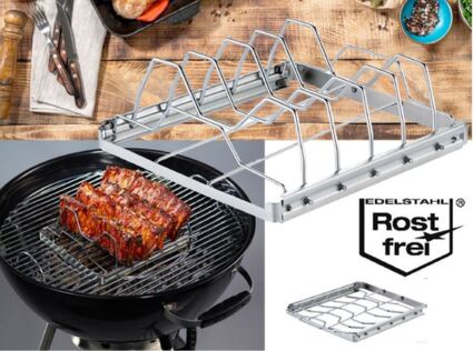 Edelstahl Spareribs- und Baconhalter Grill BBQ Grillen Barbecue