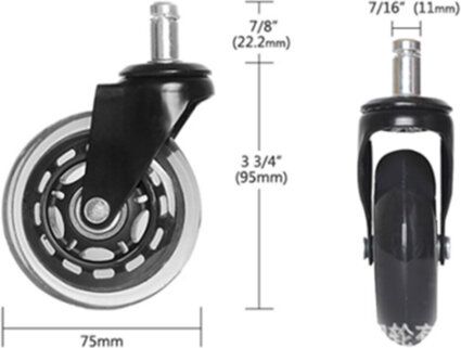 5er Set Bürostuhlrollen 11mm x 22 mm für Hartböden