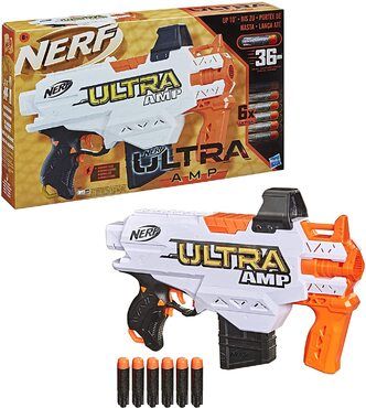 NERF Ultra Amp motorisierter Blaster, 6-Dart Clip-Magazin, 6 Ultra Darts, Ultra Darts kompatibel