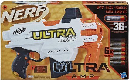 NERF Ultra Amp motorisierter Blaster, 6-Dart Clip-Magazin, 6 Ultra Darts, Ultra Darts kompatibel