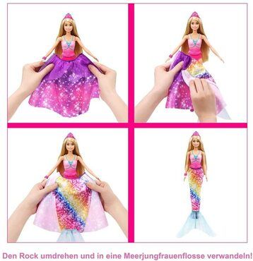 Barbie GTF92 - Dreamtopia 2-in-1 Prinzessin zu Meerjungfrau Verwandlungspuppe (blond, ca. 30 cm) mit 3 Looks und Accessoires, Sp