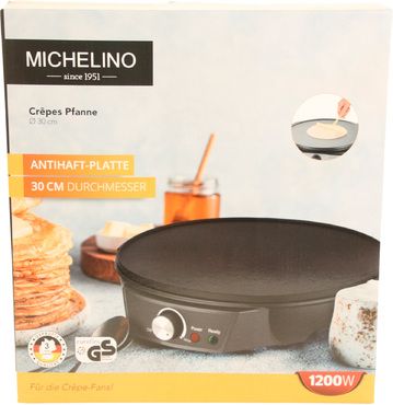 Michelino Crêpes Maker Fiesta Ø30cm, antihaftbeschichtete Platte, inkl. Teigverteiler & Crêpes-Wender, 1200 Watt, Crepesmaker sc