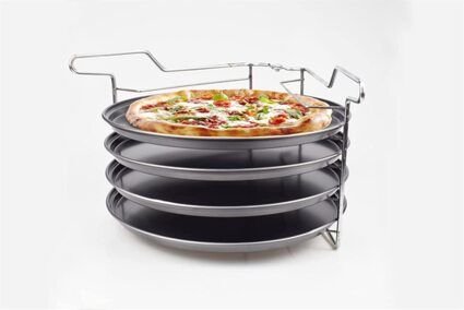 Pizzabackset 5 tlg. Backblech Pizzablech Pizzahalter Pizza Backset Blech Set