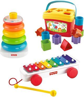 Fisher Price Baby Trio - Ringpyramide Bauklötze Xylophon Musik und Motorik