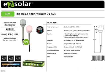 5er Pack EZ-Solar LED Solar Wegeleuchte Gartenleuchte Cracked Ball