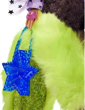 Barbie Extra - Puppe mit Zöpfen und Bobble Haargummies und grünem Pelzumhang! (GFX10)