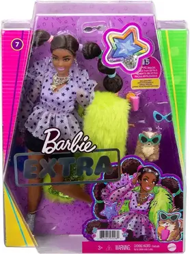 Barbie Extra - Puppe mit Zöpfen und Bobble Haargummies und grünem Pelzumhang! (GFX10)