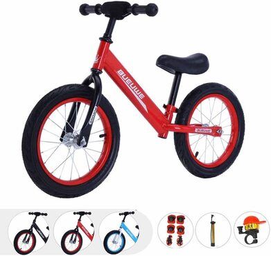 Bueuwe Laufrad Für 3-7 Jahre Mädchen & Jungen 14-Zoll-Trainingsfahrrad ohne Pedale mit Rahmen aus Kohlenstoffstahl, Verstellbare
