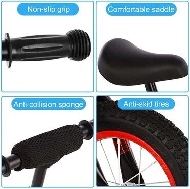 Bueuwe Laufrad Für 3-7 Jahre Mädchen & Jungen 14-Zoll-Trainingsfahrrad ohne Pedale mit Rahmen aus Kohlenstoffstahl, Verstellbare