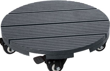1 x Pflanzenroller WPC Anthrazit Geriffelt Kübelroller Rund Ø30cm x 8 cm Tragkraft 100kg mit bremsen